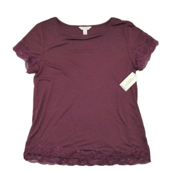 Charter Club Womens Lace Trim Pajama Set Savory Wine Modal Stretch Knit XS NEW - Picture 6 of 10